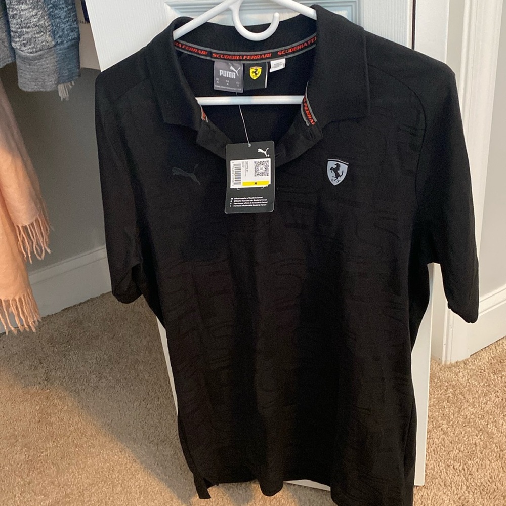 NWT men’s medium Ferrari Style Jacquard Polo in puma black 531773 01